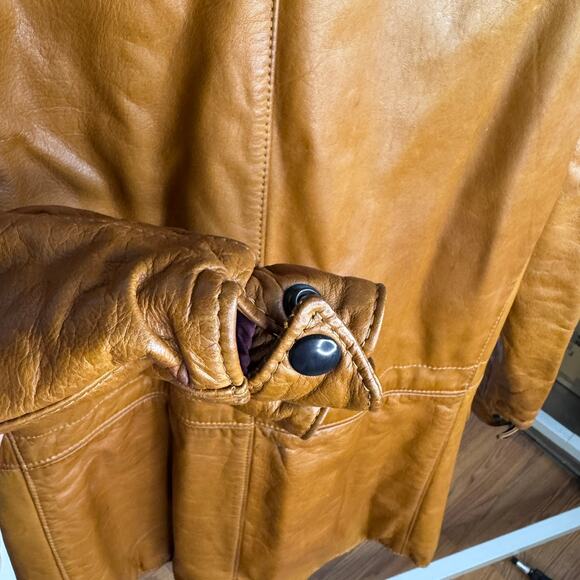 Vintage 1970s Rome Leather Jacket Utility Brown Chore Style Men's Medium - Picture 6 of 9